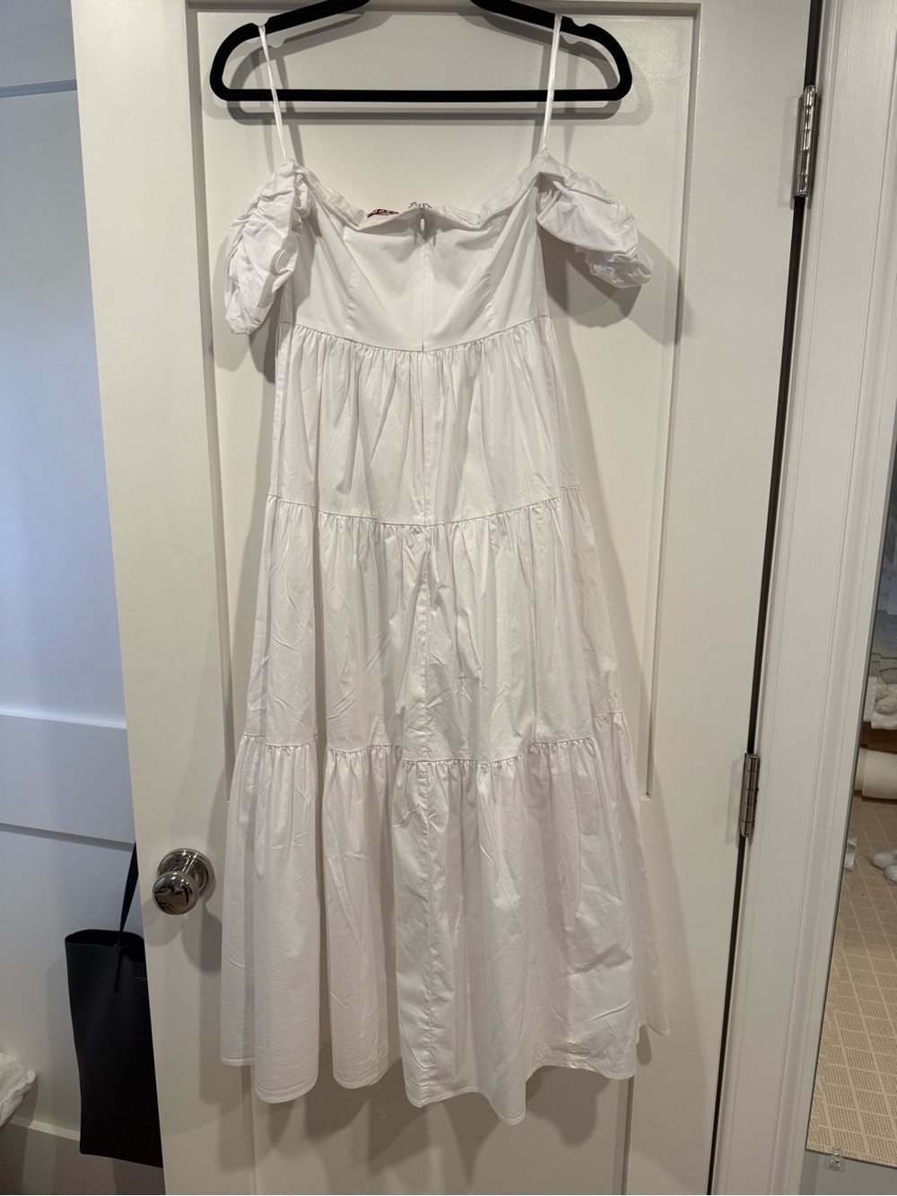 Staud Women’s White Off-Shoulder Tiered Midi Dress - Picture 3 of 4